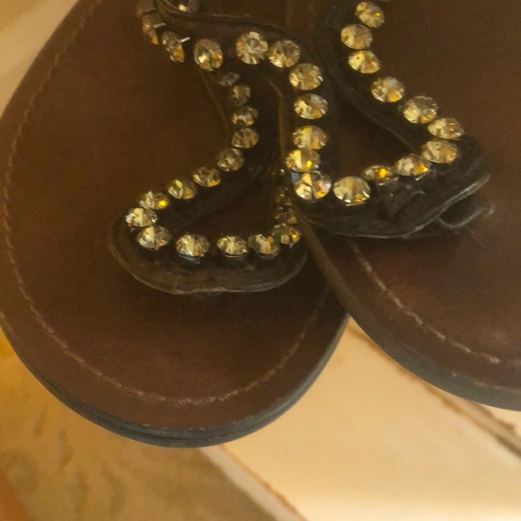 Black leather rhinestone size 6 sandal - Picture 7 of 8